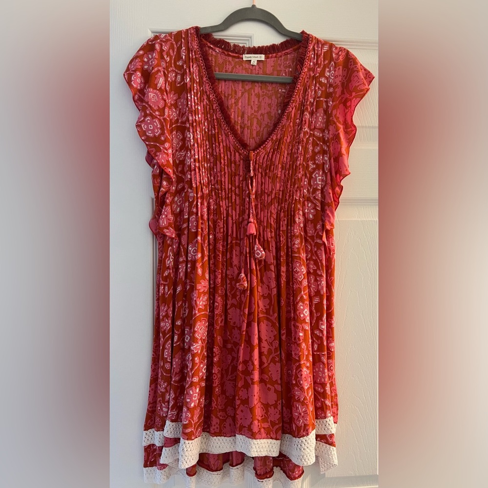 Poupette St. Barth Mila Mini Dress,  XS, Orange Egypt print